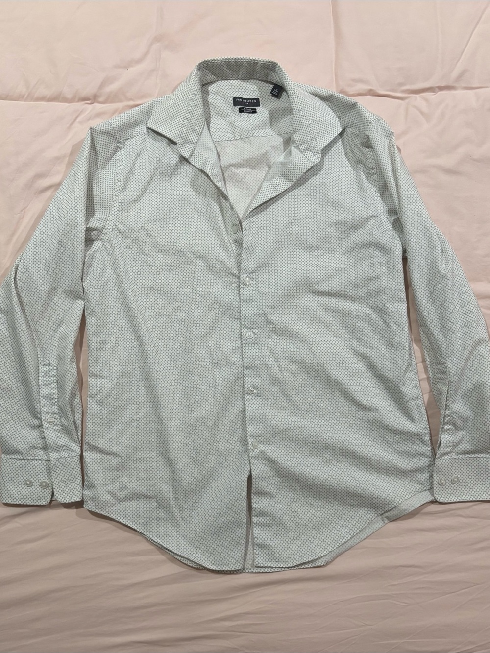 Van Heusen White Button-Up Shirt with Light Micro Dot Pattern